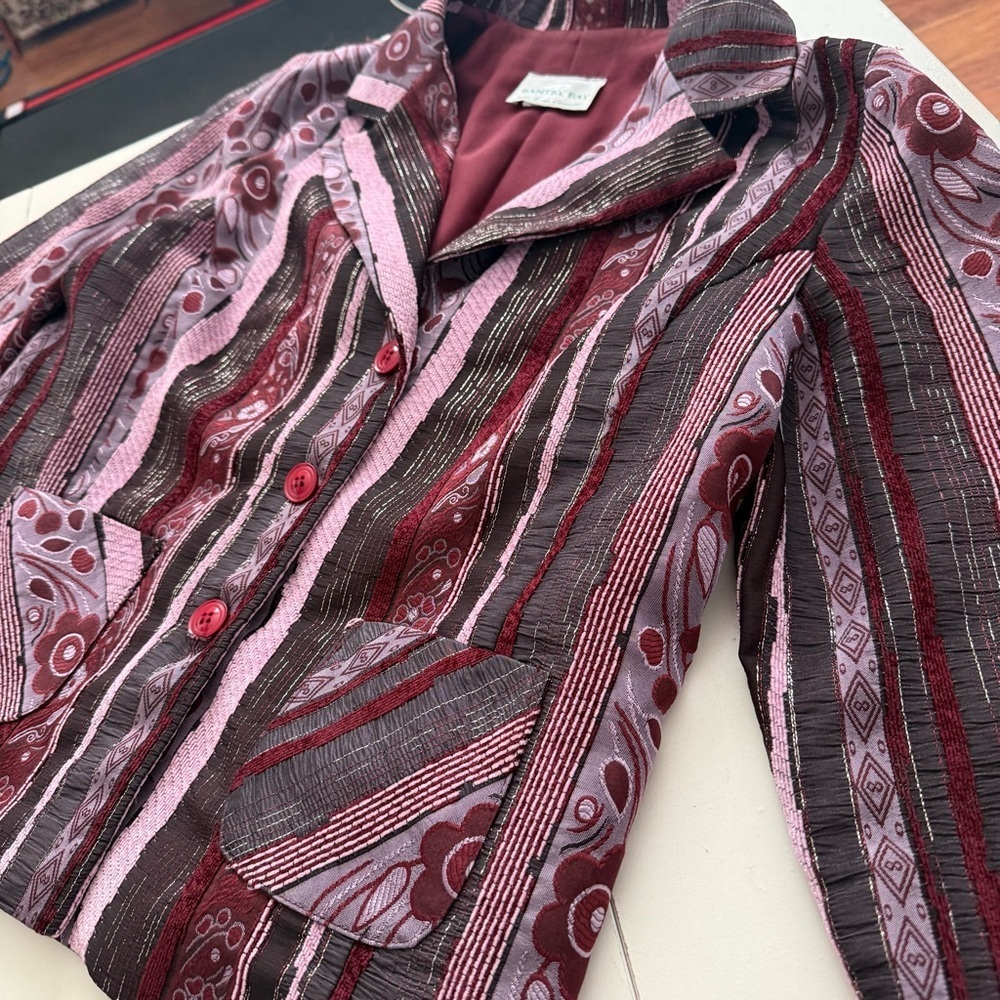 Bantry Bay by Tina Conrato Textured Tapestry Blazer Eclectic Mixed Media 90s - Picture 2 of 7